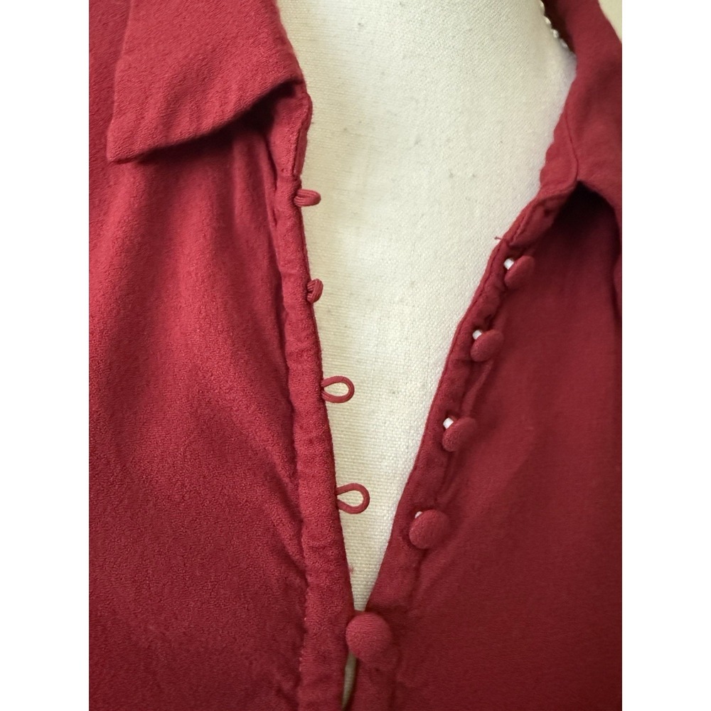 Soft Surroundings L Burgundy Rayon Romantic Button Front Blouse Dark Academia - Picture 3 of 11